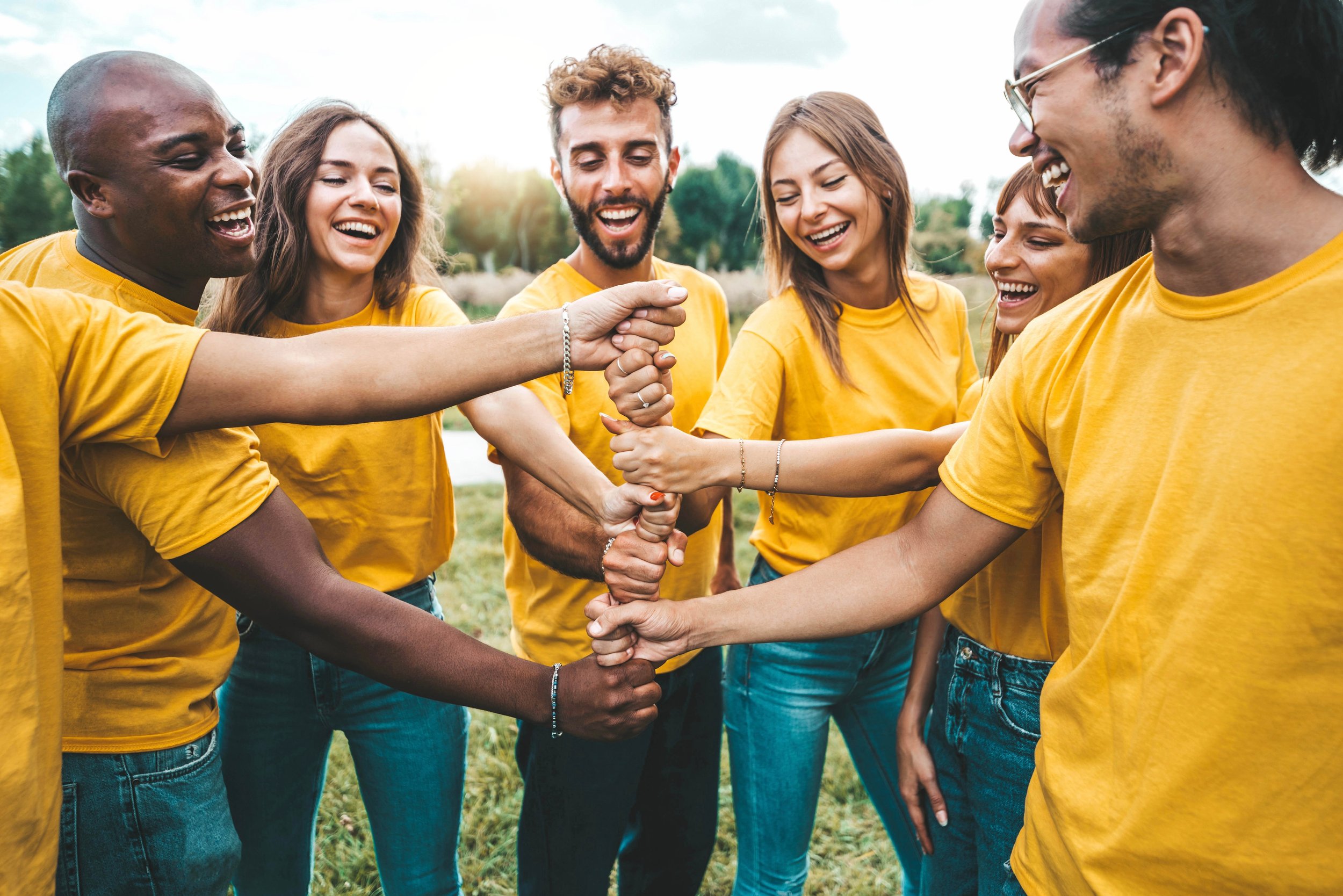 Friends participating in a team activity together
