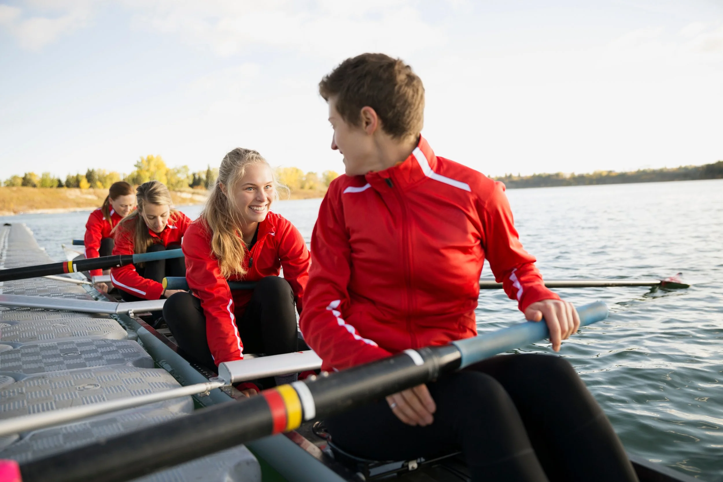 A rowing team preparing for practice