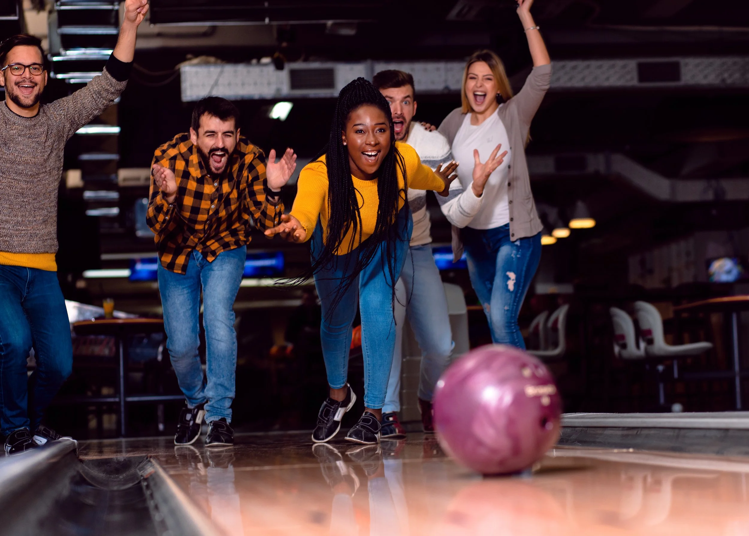 Friends enjoying inclusive bowling together