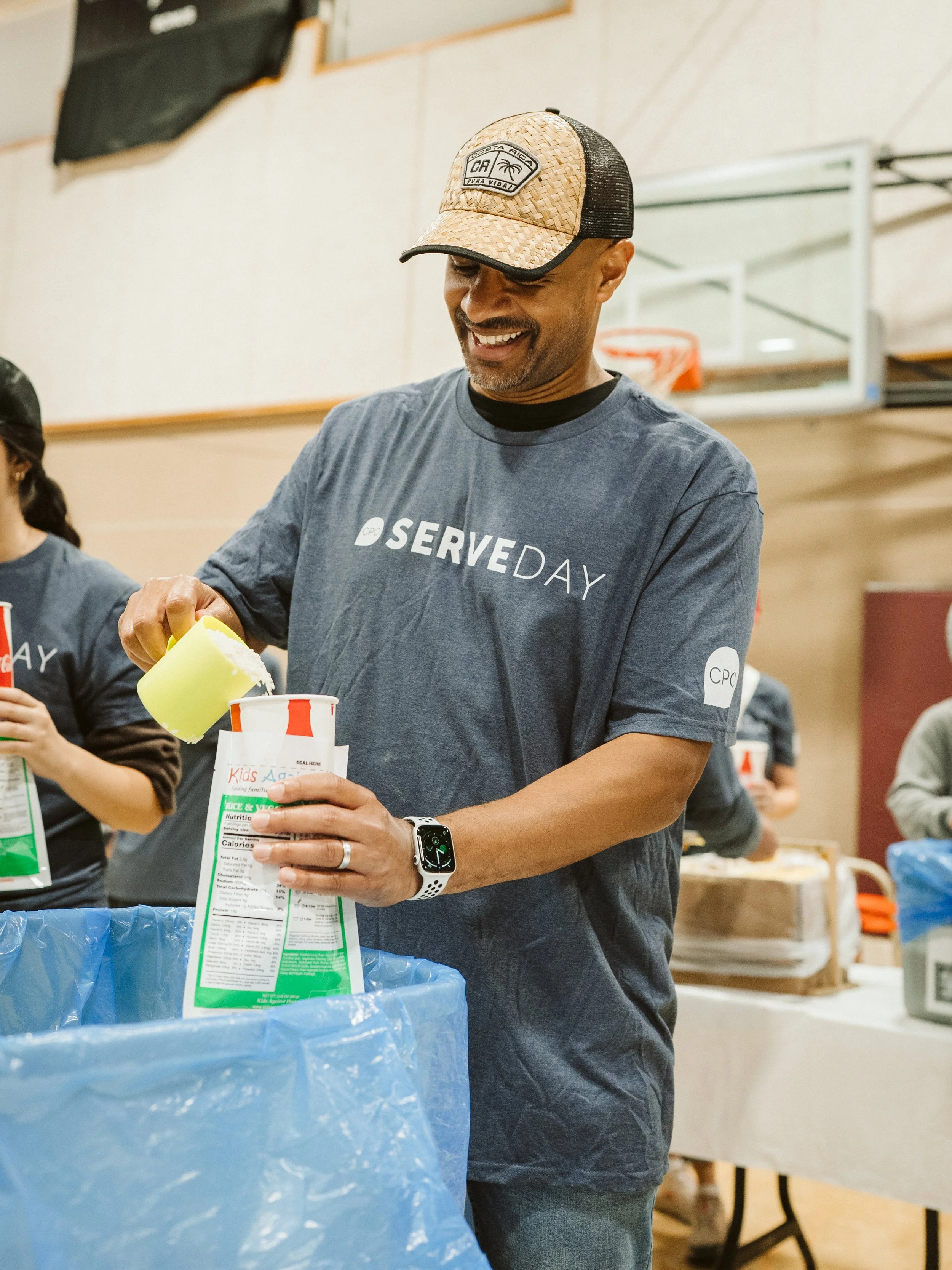 Volunteers serving together