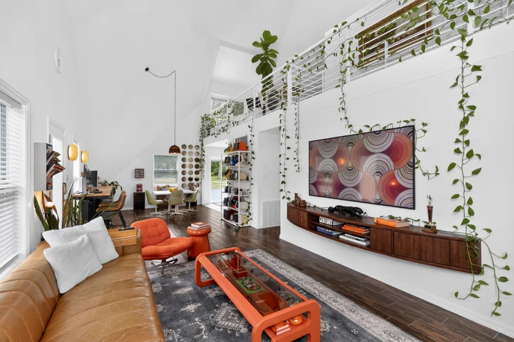 Retro-style living room with loft