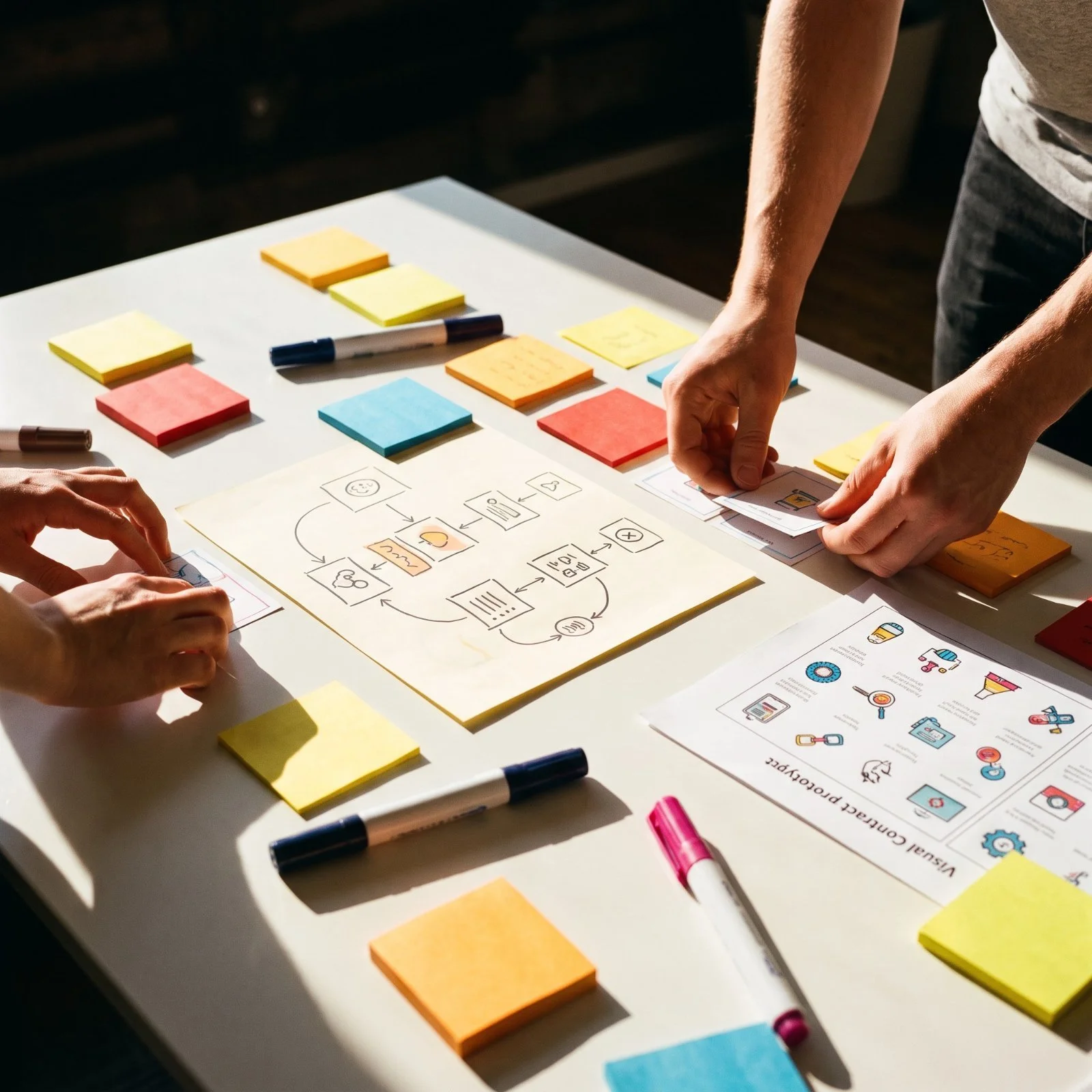Atelier de legal design, notes adhésives et prototype de document
