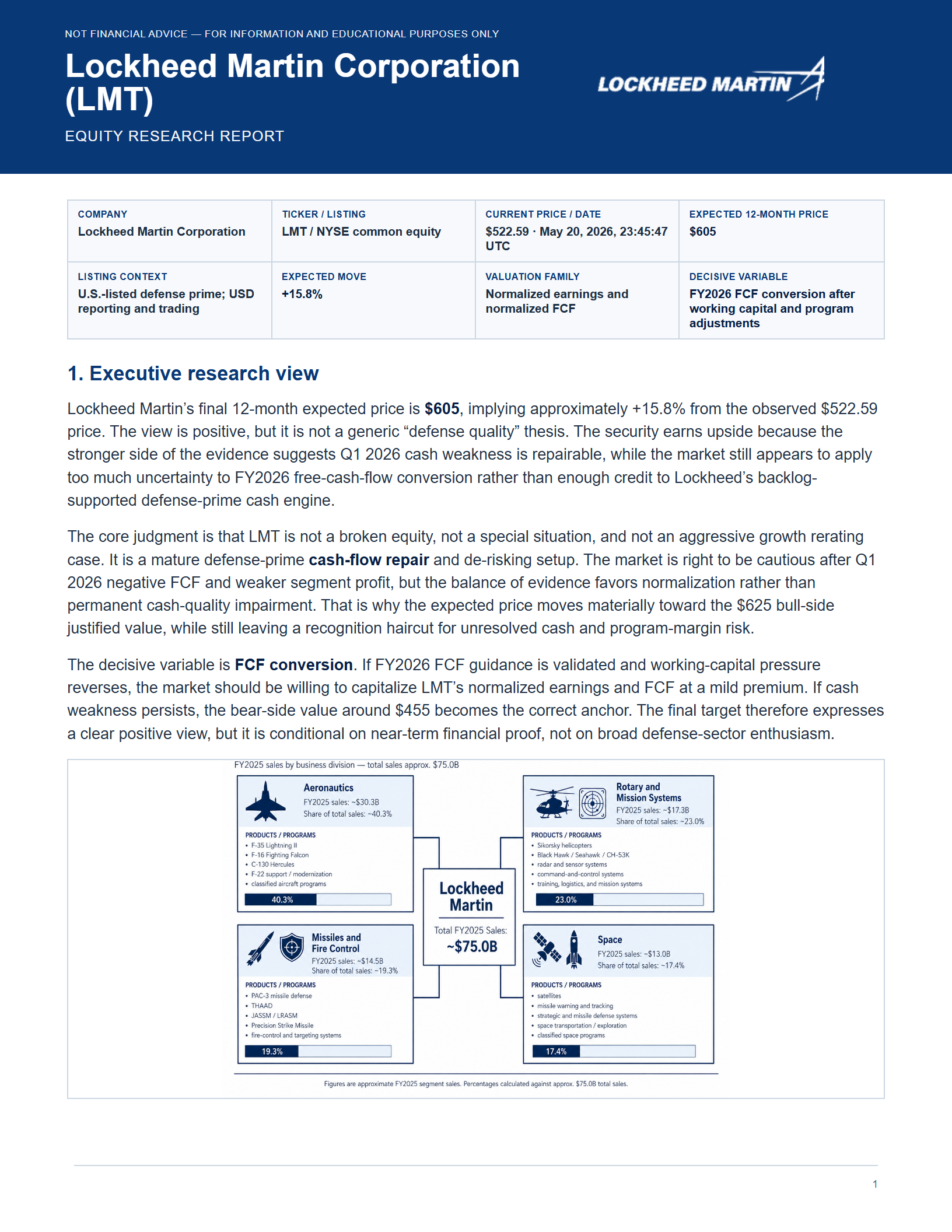First page of the advanced report