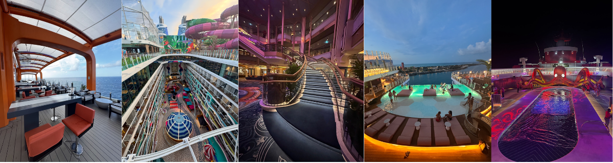 Five different cruise lines and cruise ships shown side by side