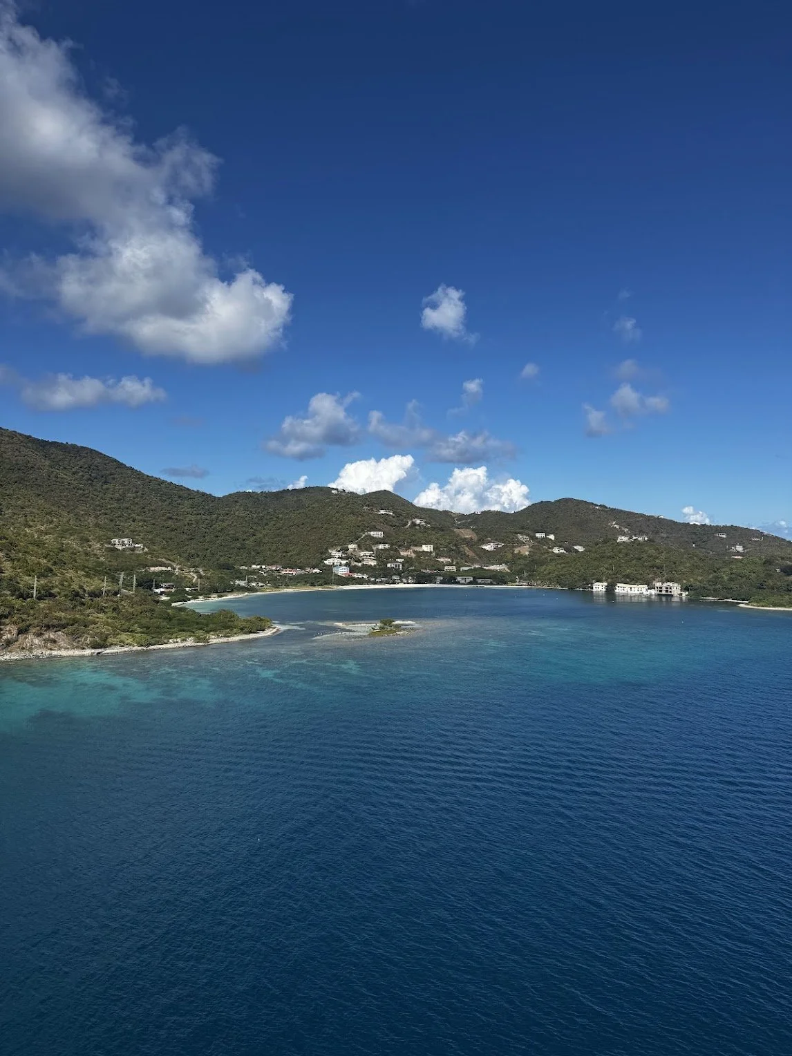 Blue water and green coastline in Tortola