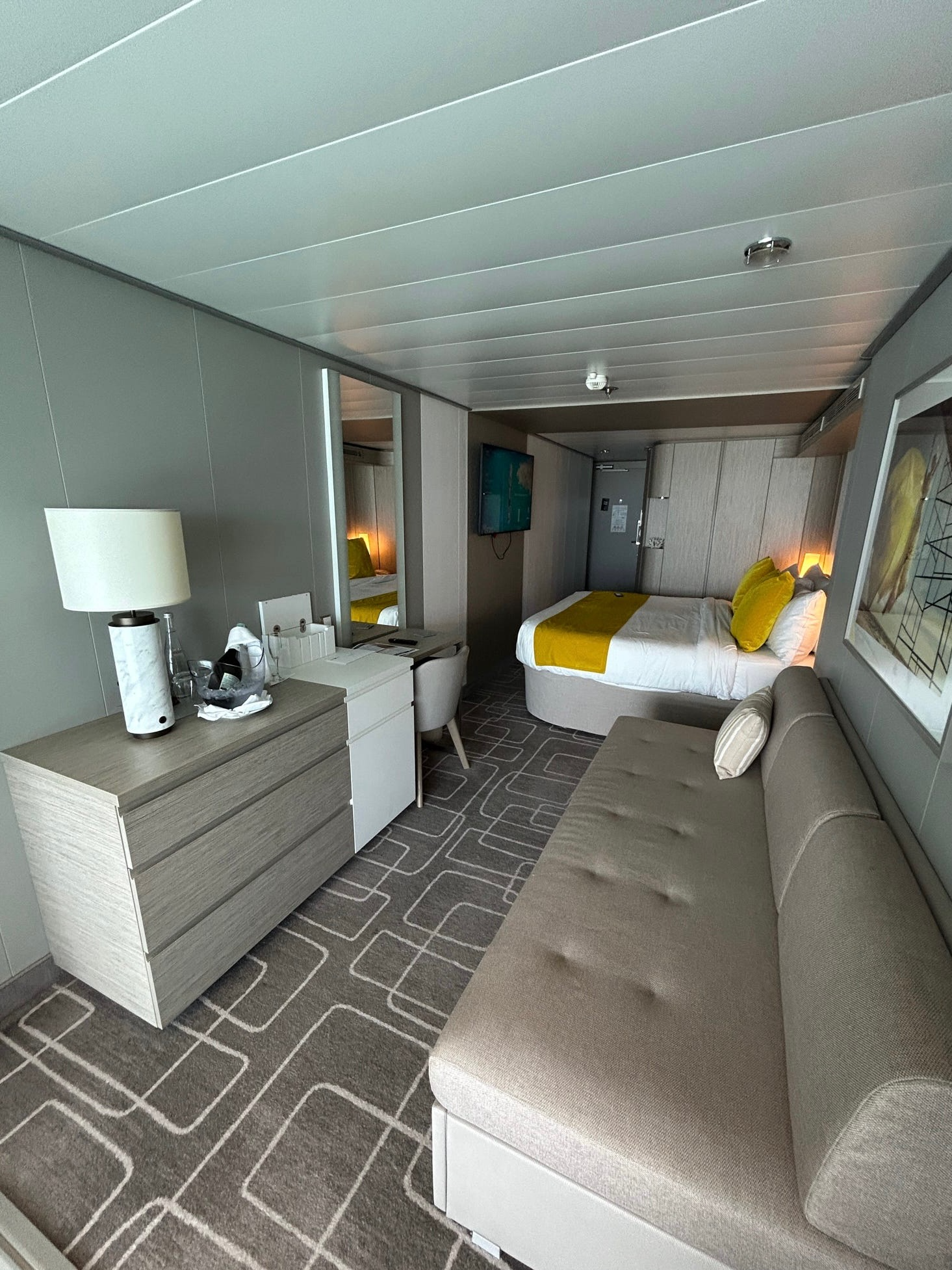 Celebrity Beyond cruise cabin showing what to pack for cabin organization