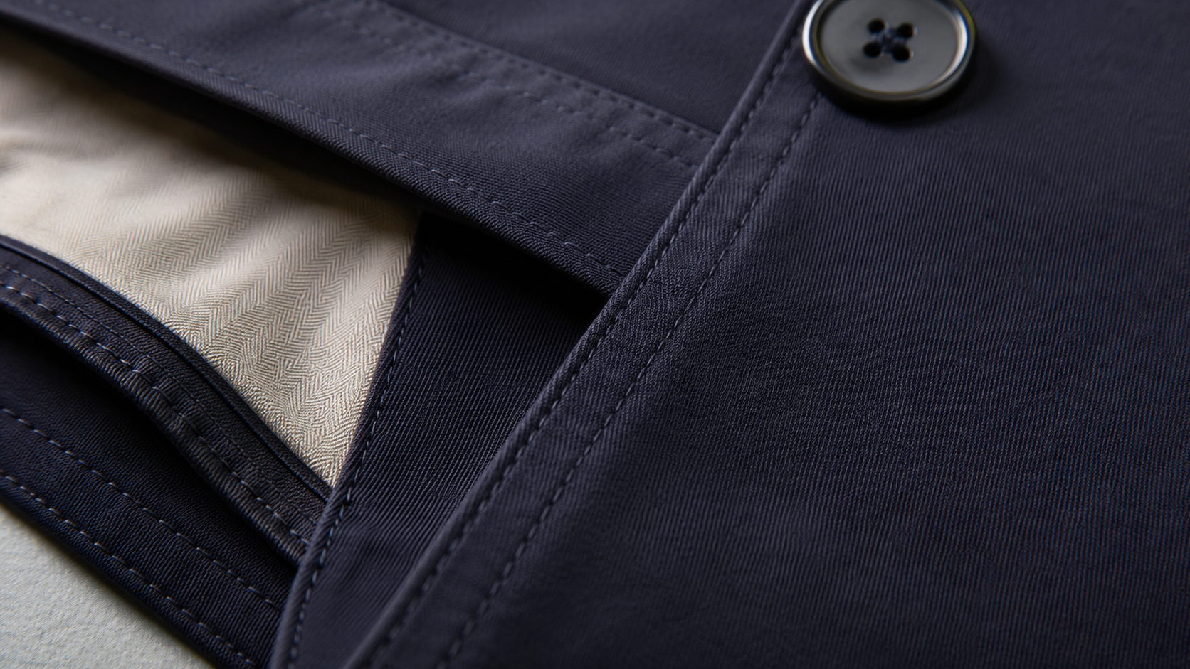 Close-up of garment construction detail showing seam quality, topstitching, and finishing on an apparel sample under studio light