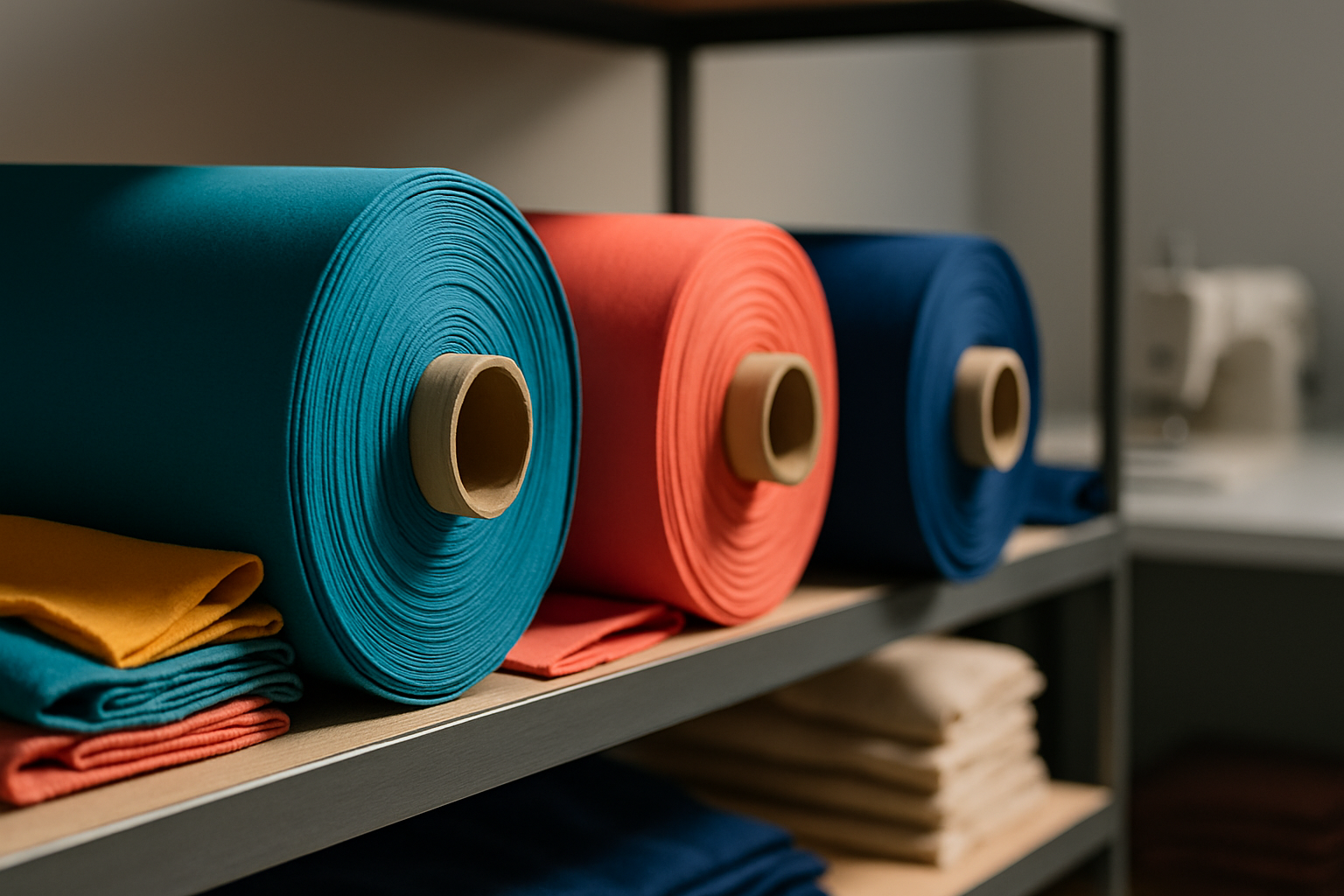 Vibrant Fabric Rolls in Fashion Production Queue