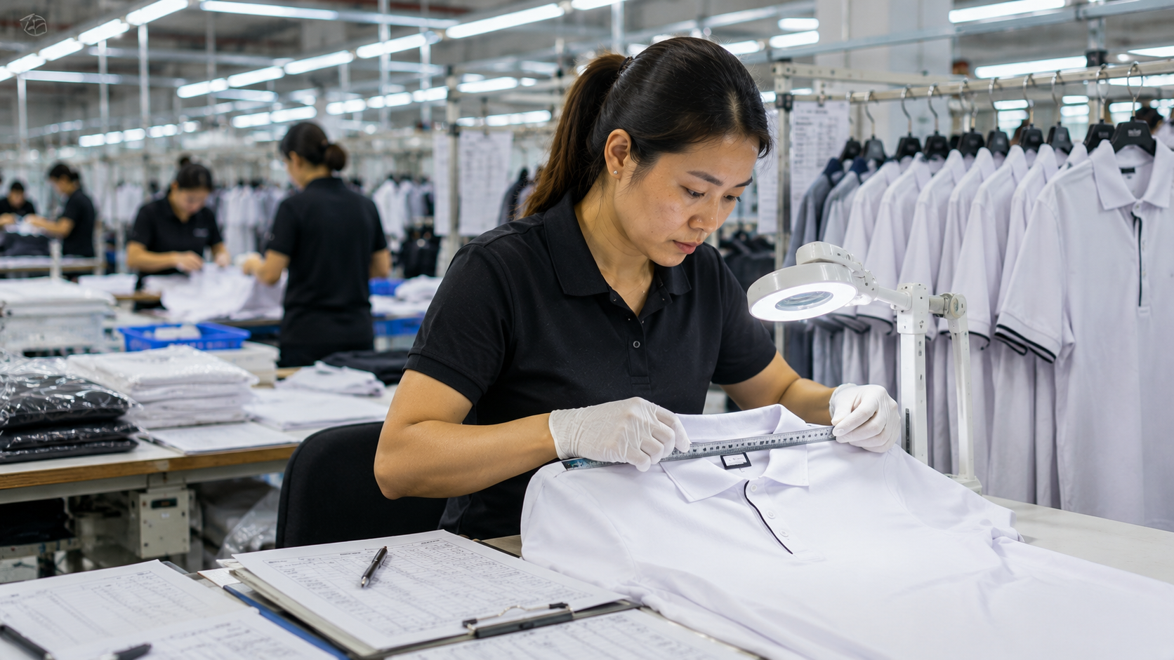 Quality team checking fabric against the specification sheet