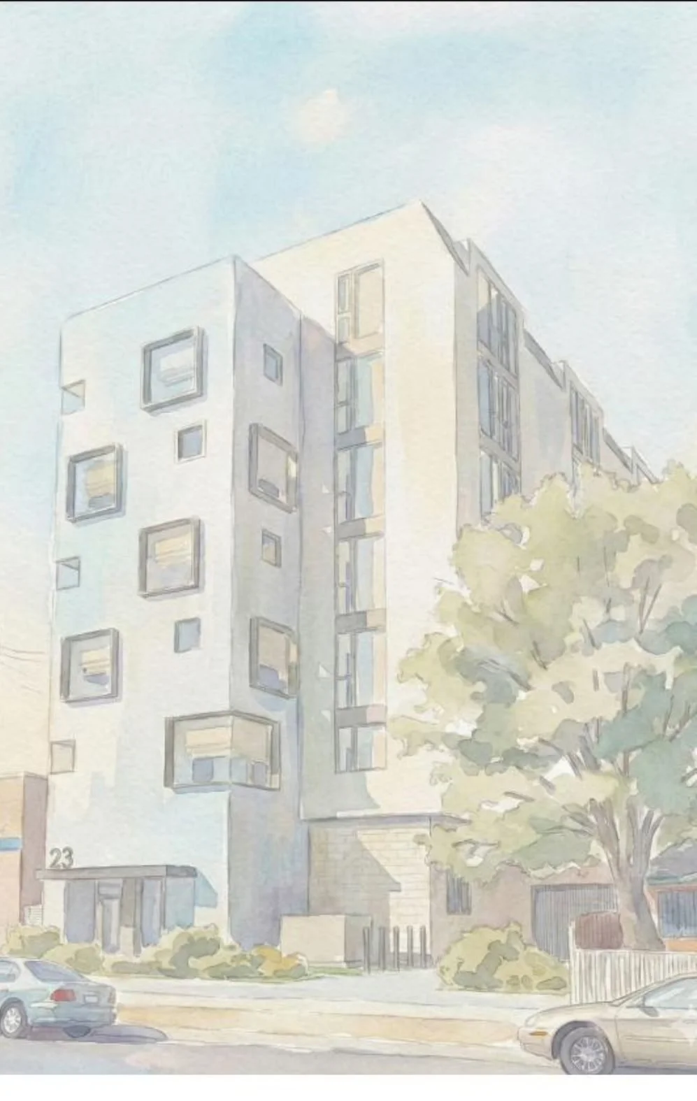 Watercolor rendering of Cedar House