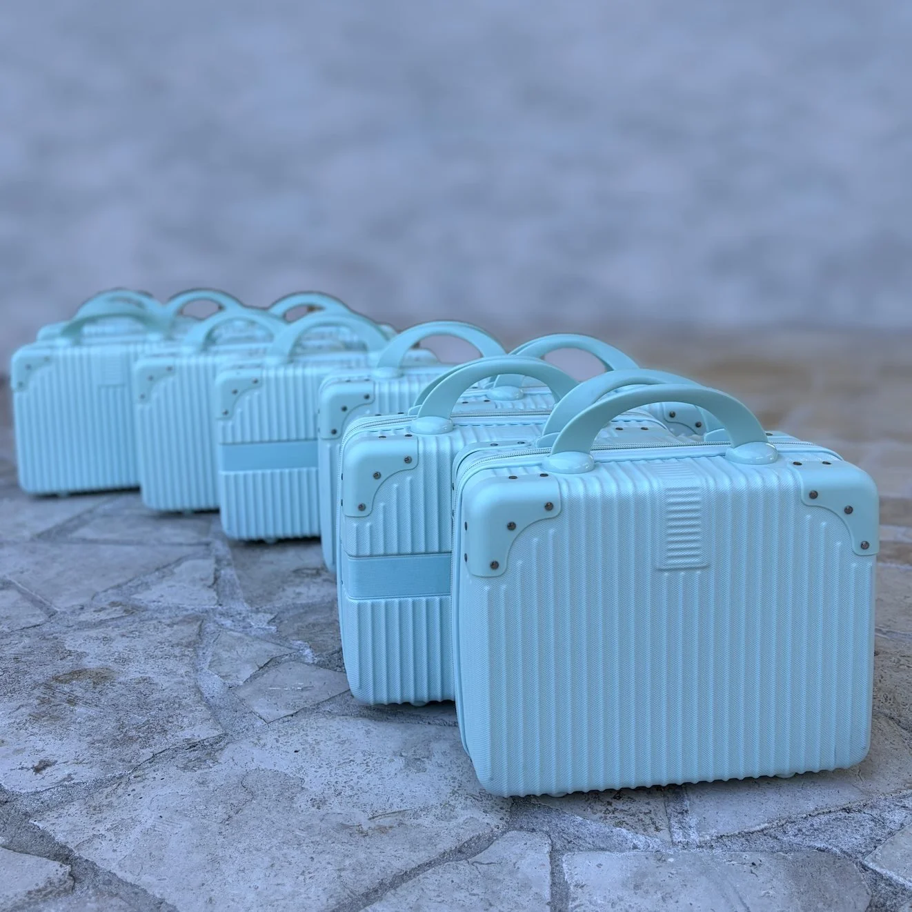 Mint keratin bond student kits lined up, ready for the Keratin Bootcamp