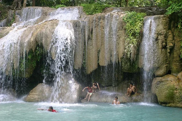 Erawan waterfall with turquoise pools in Kanchanaburi, Thailand