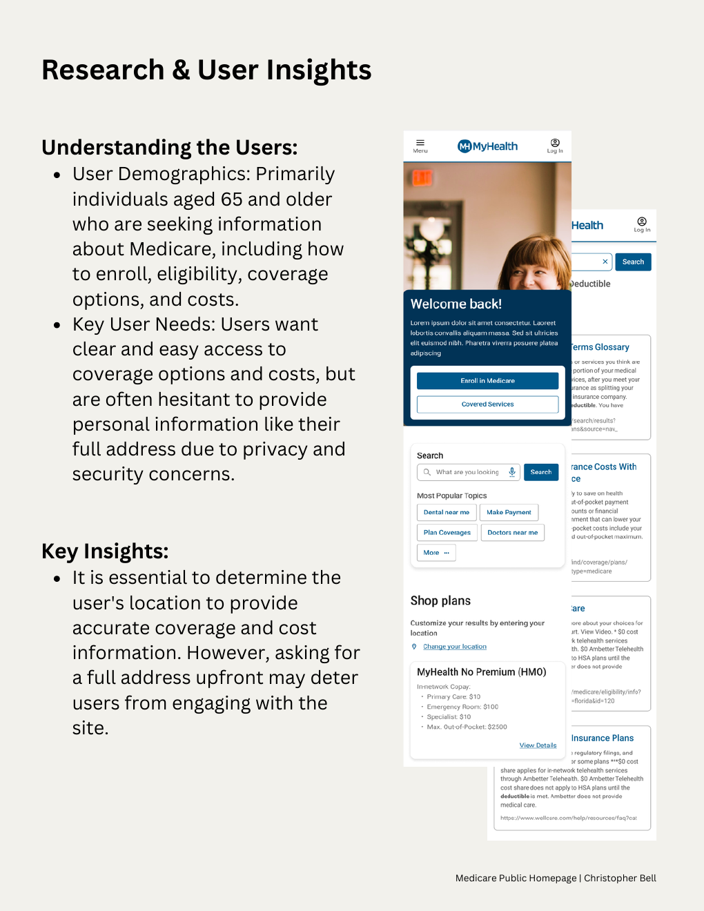 Medicare homepage concepts for national and state health plans