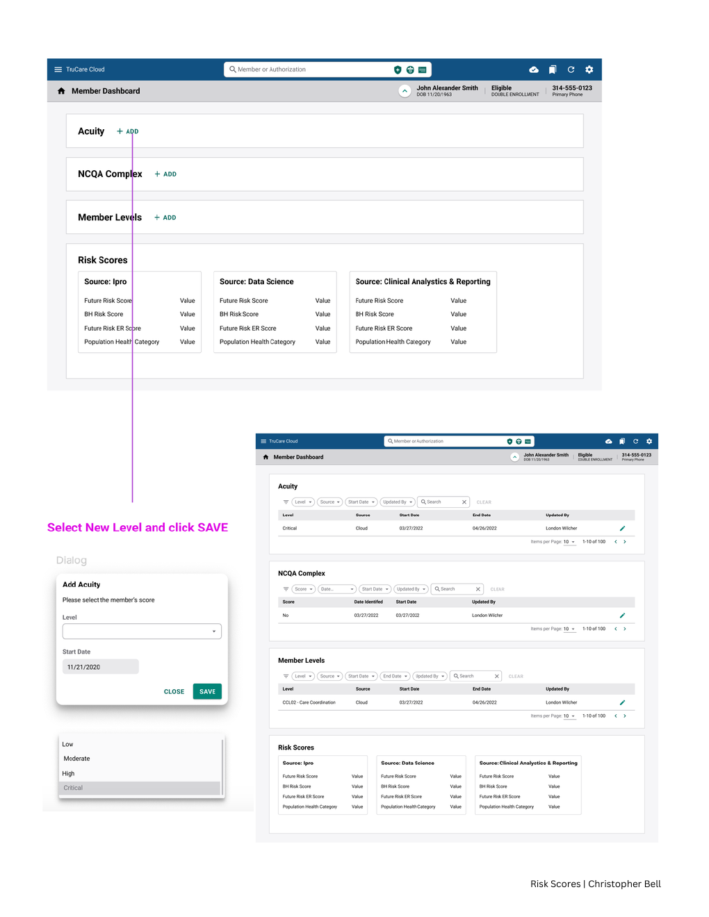 Risk score summary and editing concepts in TruCare Cloud