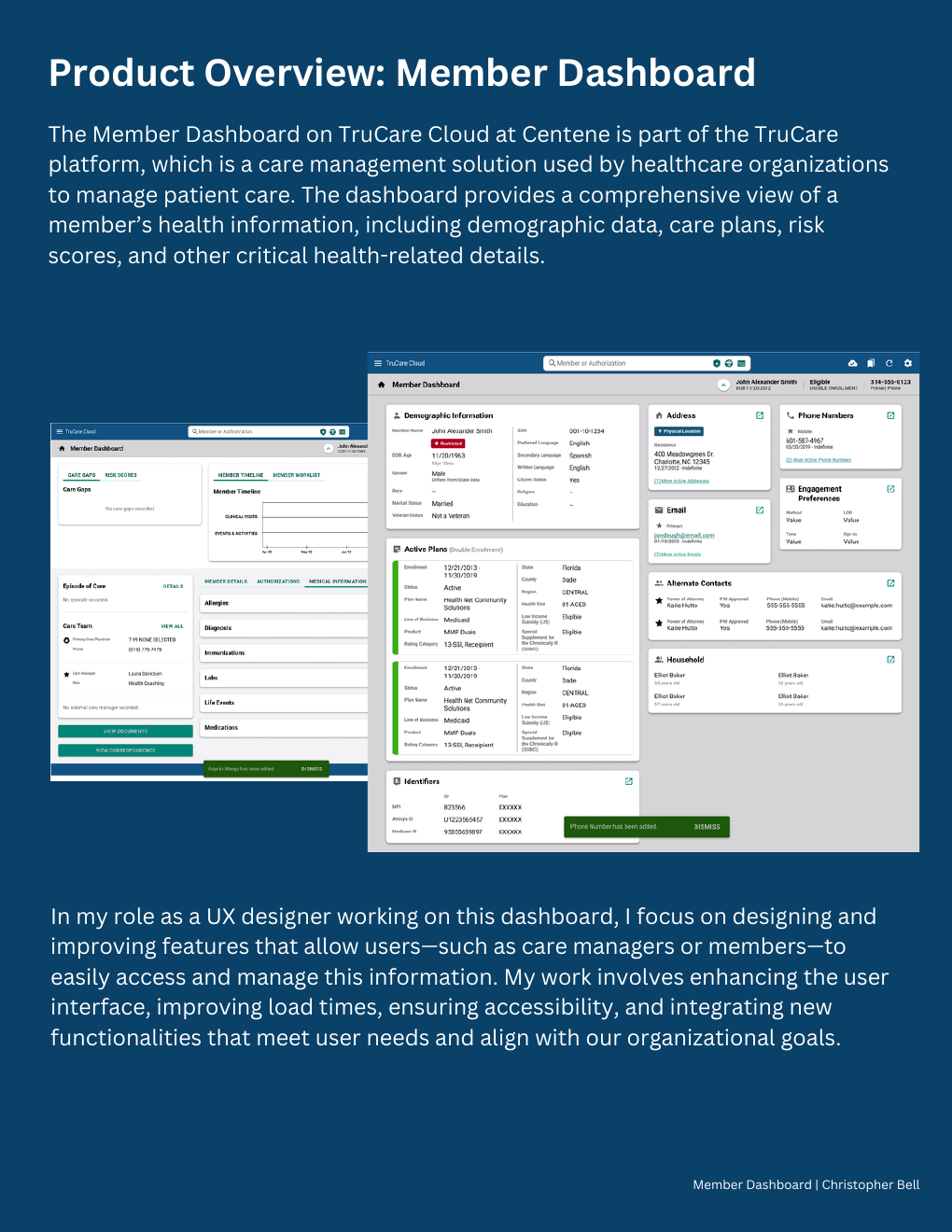 Centene TruCare Cloud Member Dashboard overview