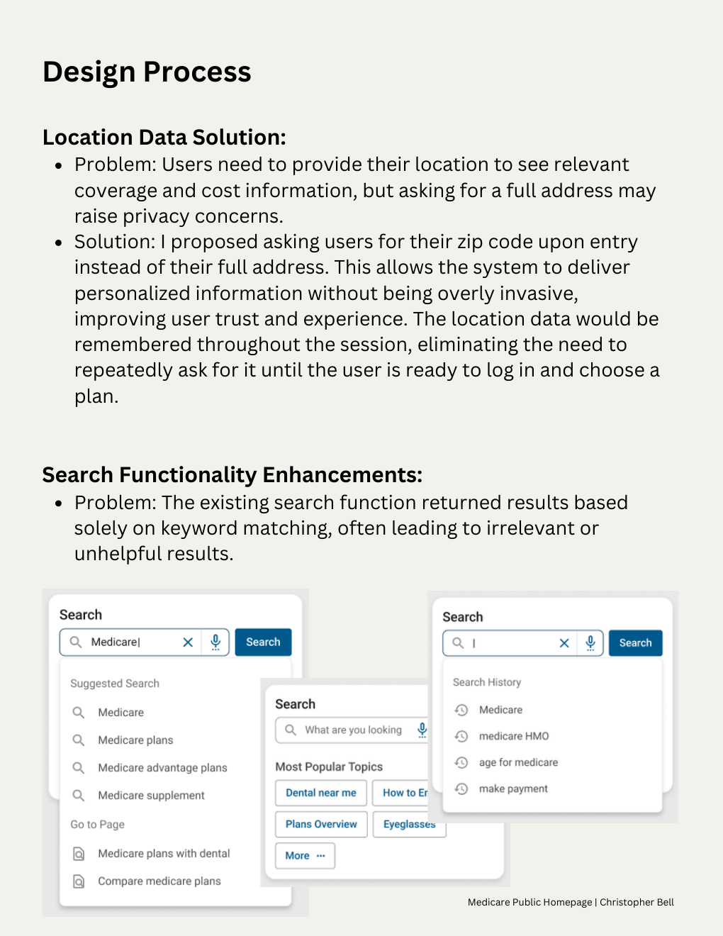 Medicare search suggestions, popular topics, and search history concepts