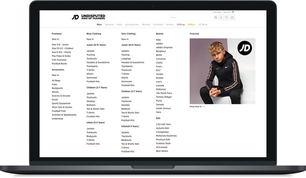 Old JD Sports navigation, before the redesign