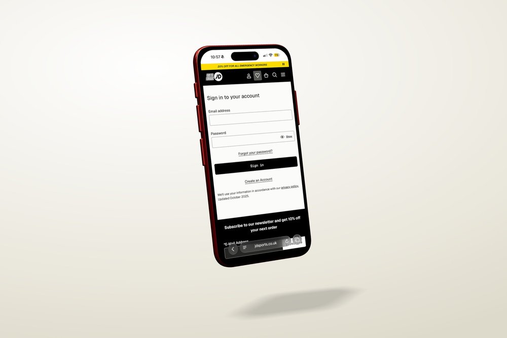 JD Sports customer sign-in flow on mobile