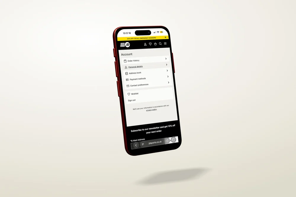JD Sports My Account and order tracking screens