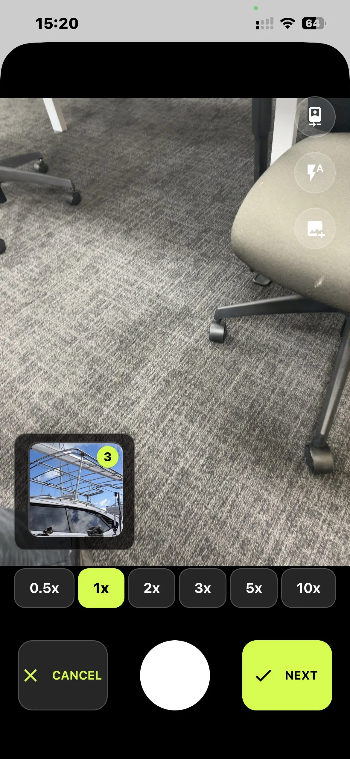 WorkPhotos mobile app camera screen taking a job photo