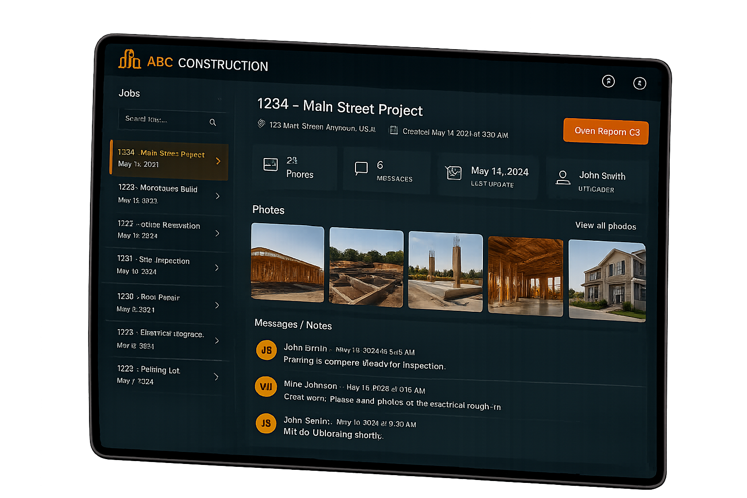 Example ABC Construction dashboard using WorkPhotos API