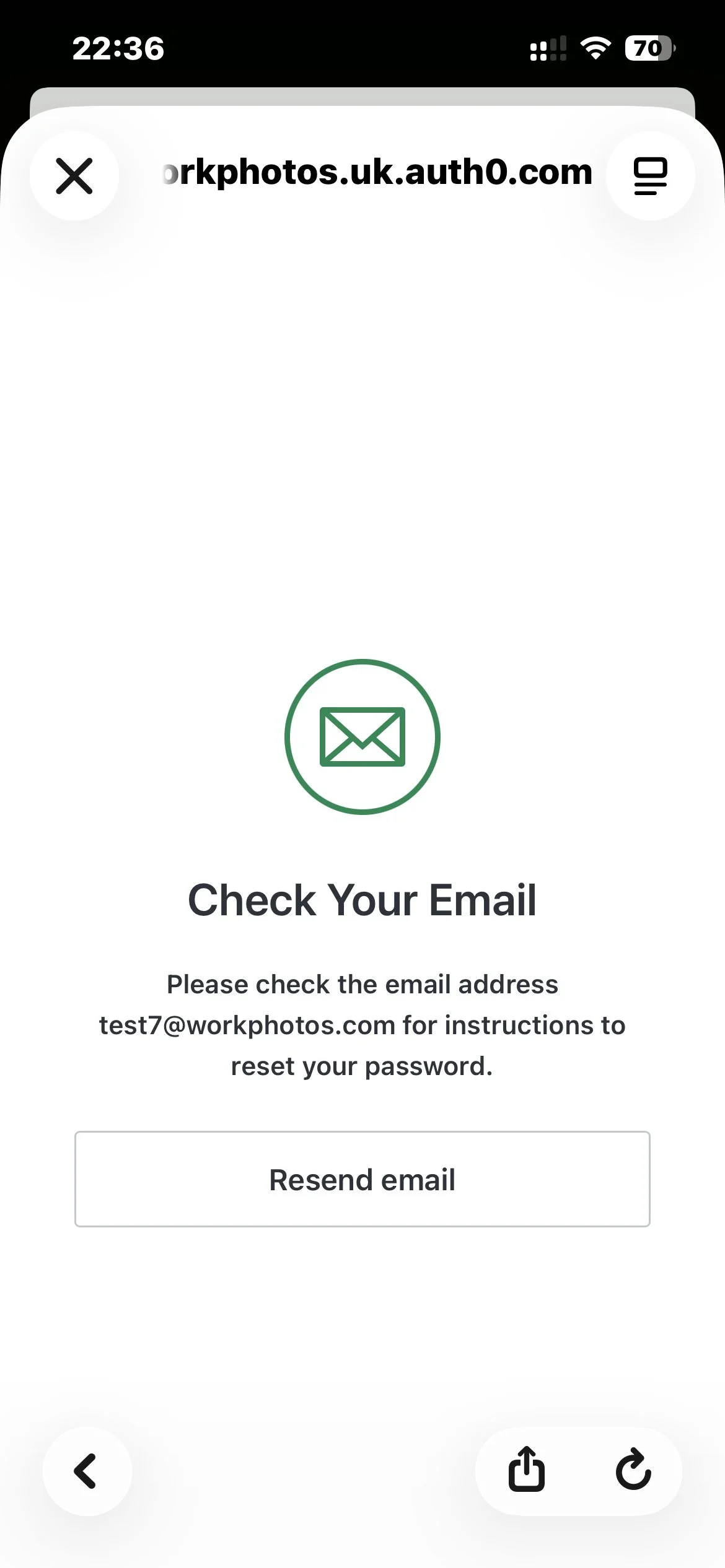 Check your email confirmation screen