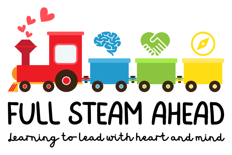 Illustrated STEAM workshop with a little robot, easel and science tools