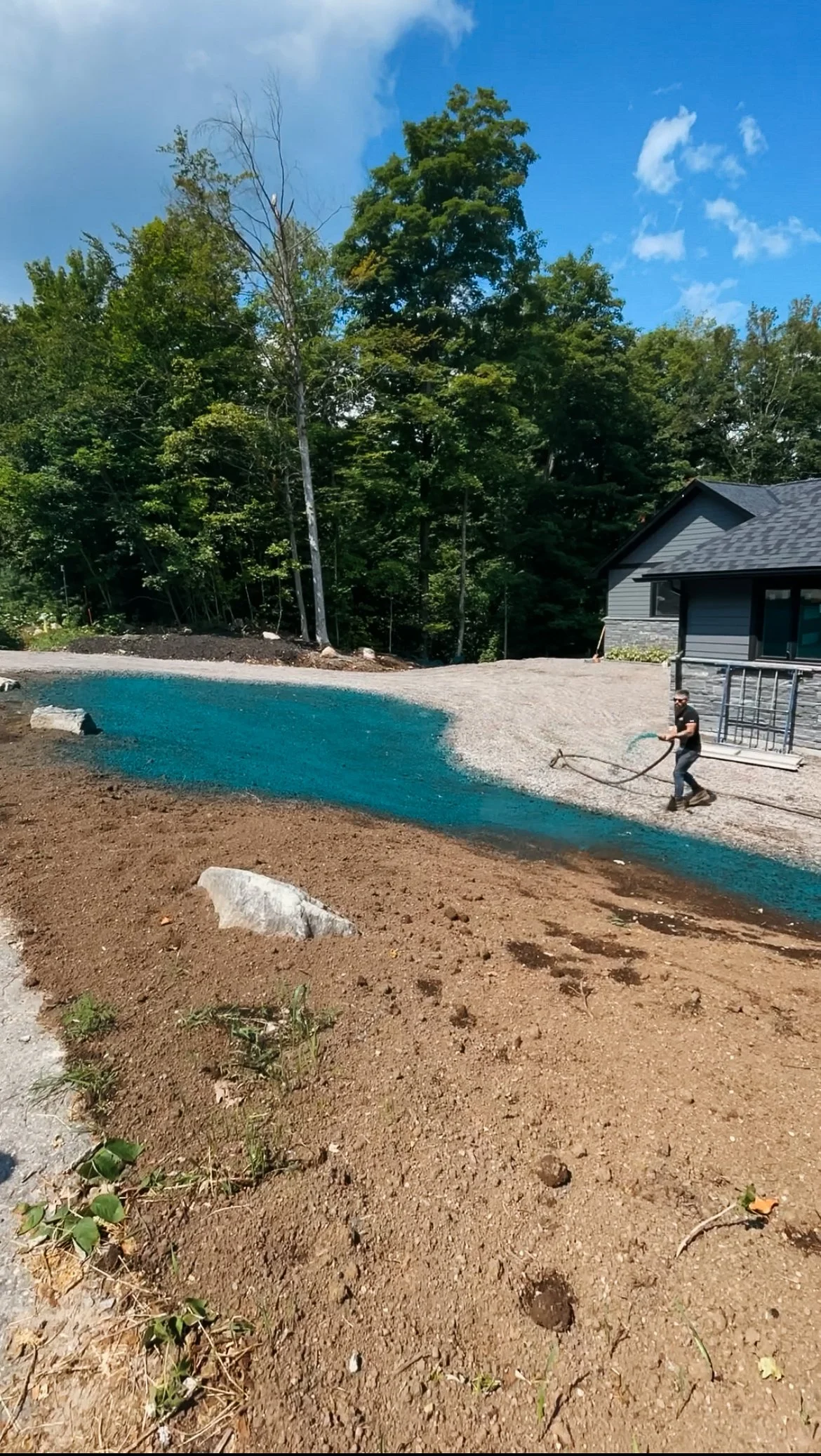 Hydroseeding applied on a slope in Port Carling for erosion control