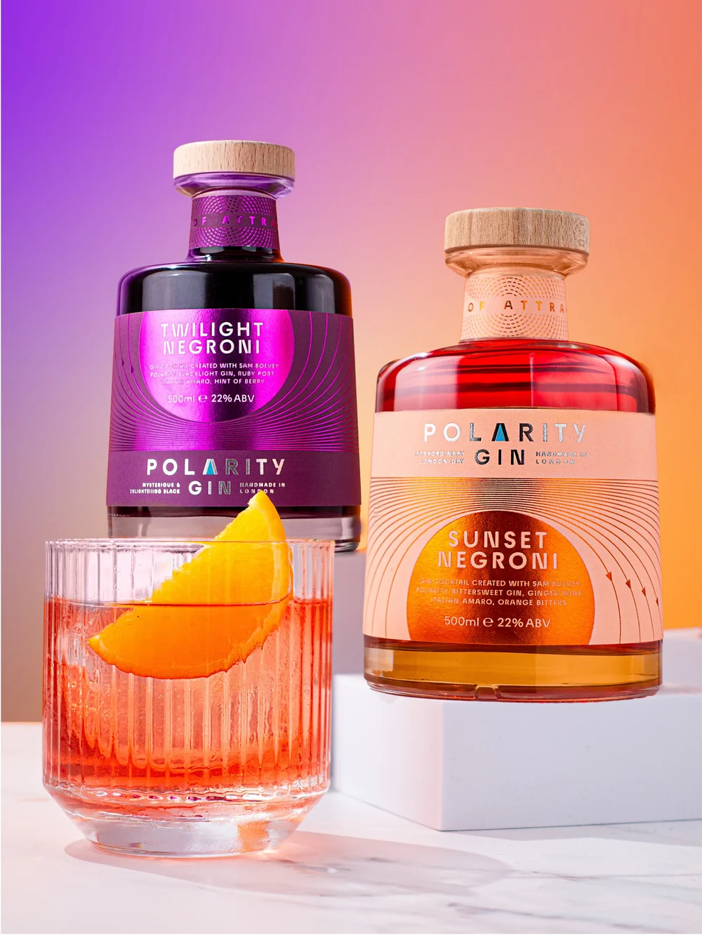 Polarity gin bottles with orange serve
