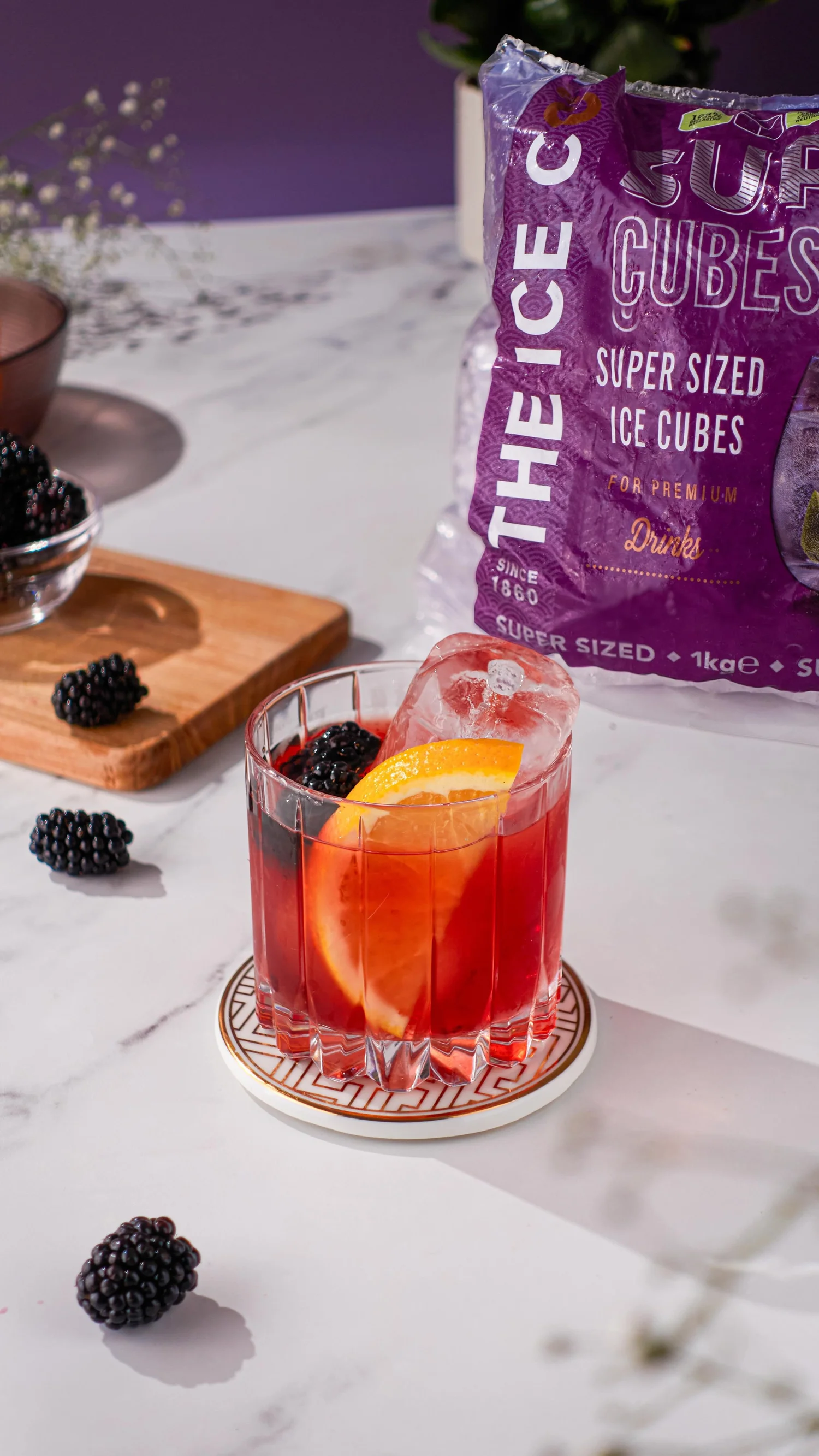 Blackcurrant Negroni with Super Cubes cocktail recipe by Gin & Domic