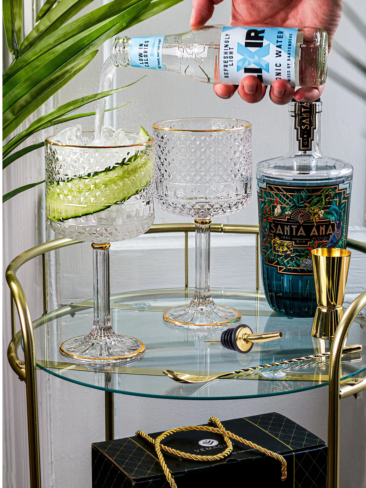 Gold bar cart with coupes