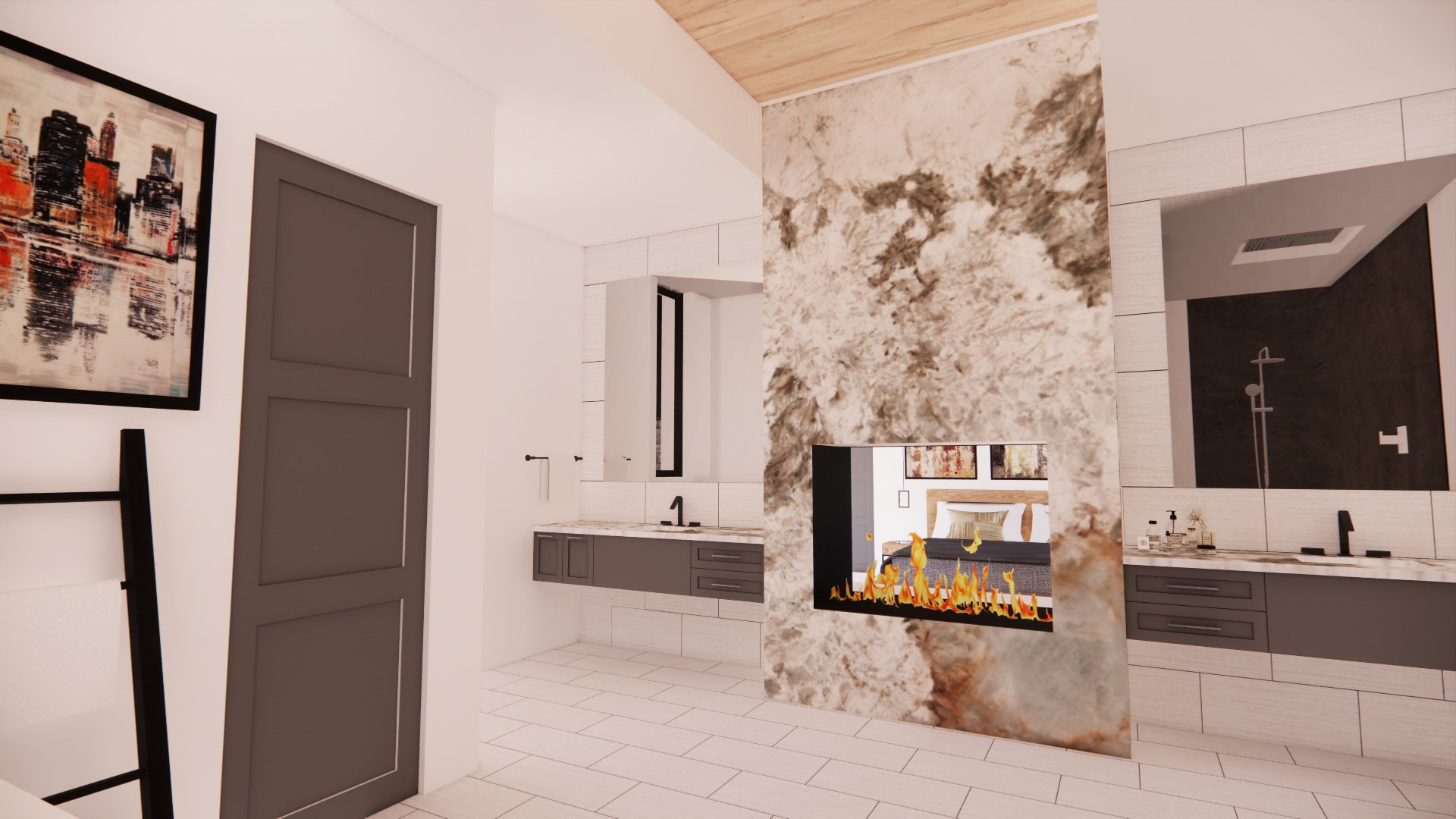 High Tech Modern Residence bathroom, designed by custom home architect Dawn Christine.