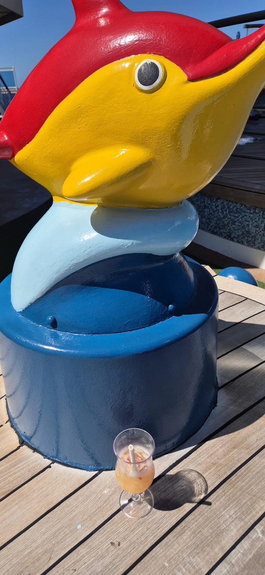 Colourful features in a cruise ship water play area.