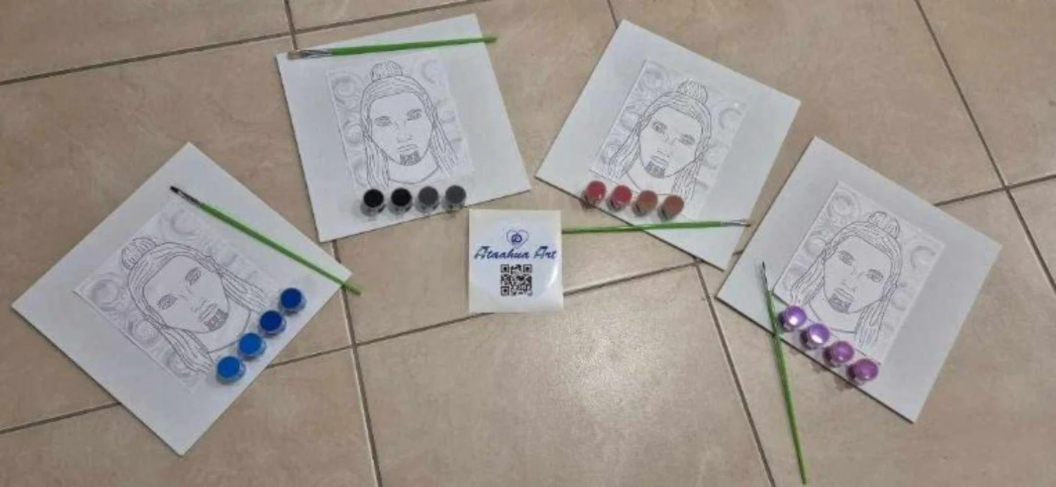 Ataahua Art portrait painting kits with brushes and individual paint pots.