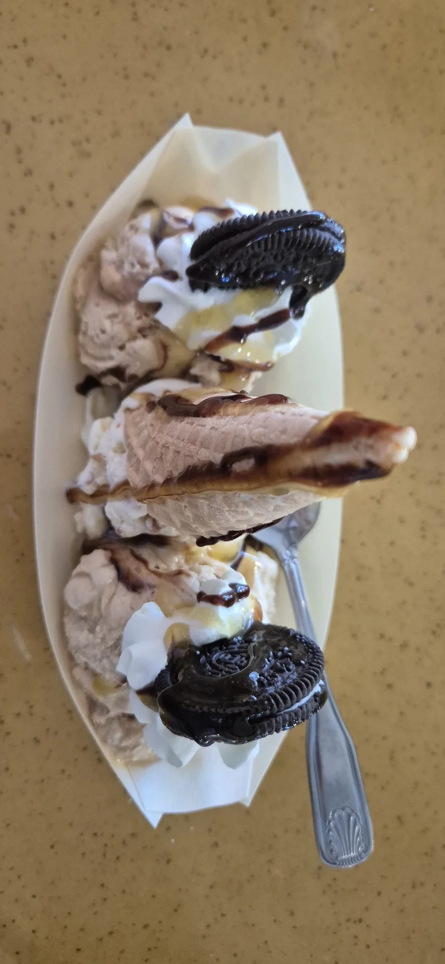 A selection of food served on a long platter.
