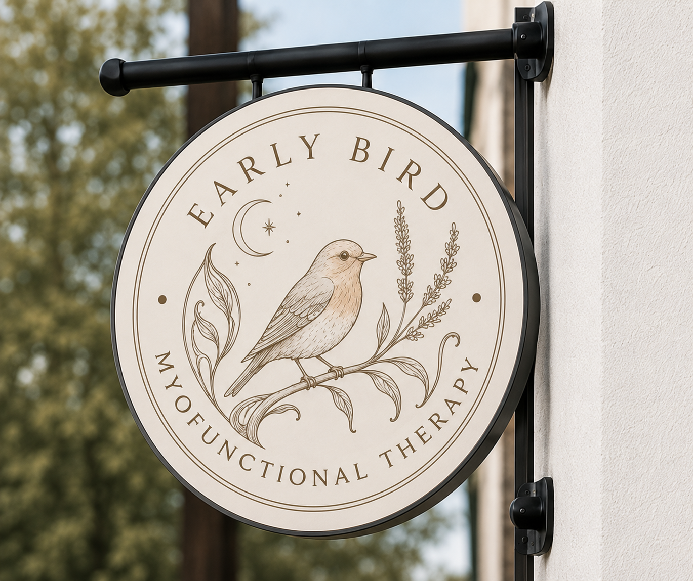 Early Bird logo lockup on a hanging shop sign