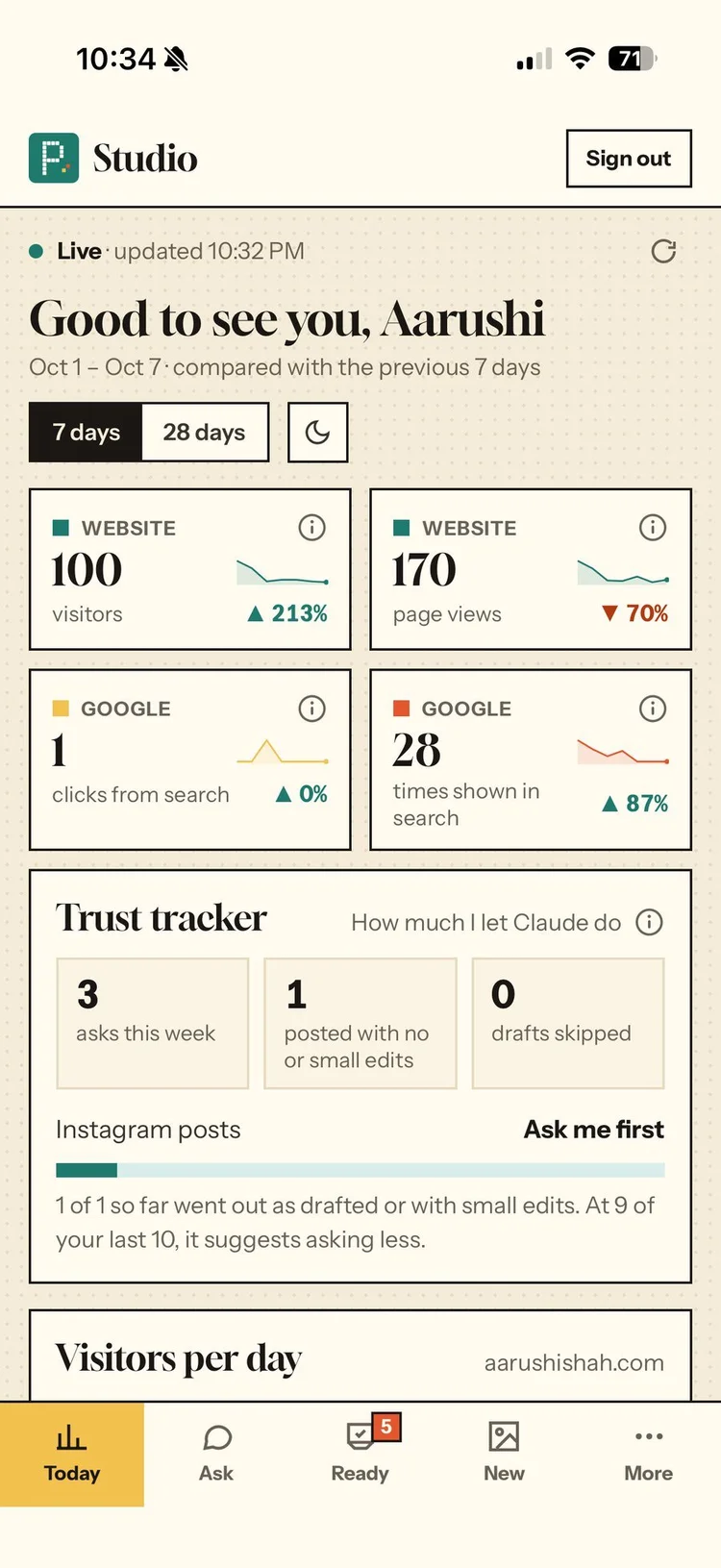Today on my iPhone on Oct 7: four real numbers and the Trust tracker with the new rule
