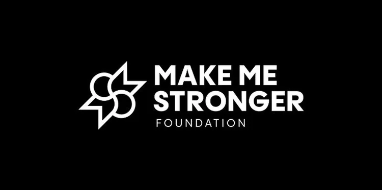 Hoodie front: small white Make Me Stronger Foundation logo for the chest
