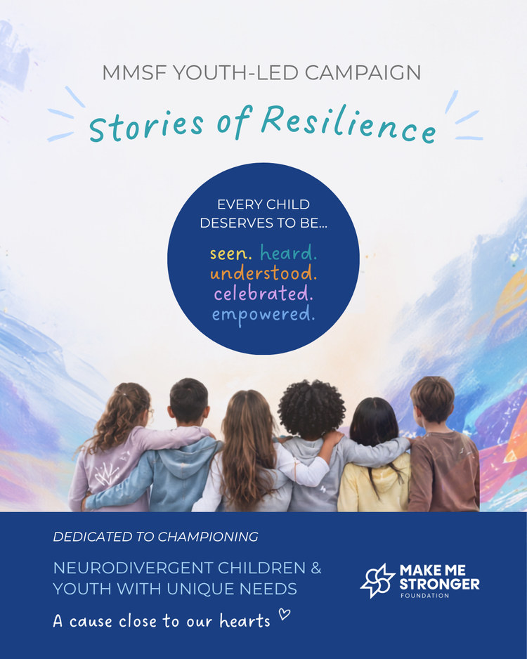 Stories of Resilience youth-led campaign graphic: every child deserves to be seen, heard, understood, celebrated, empowered