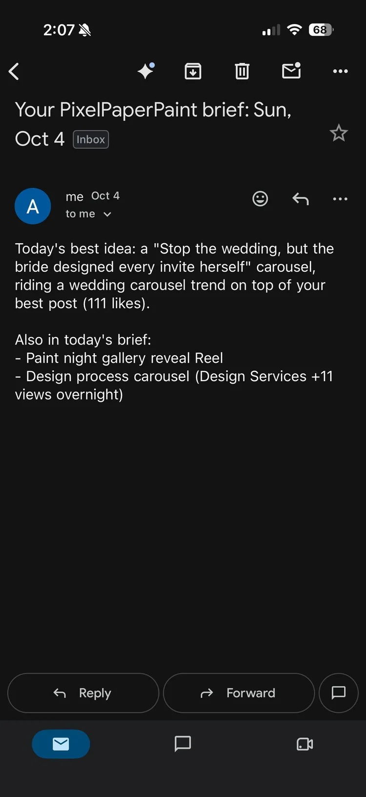 The morning brief email in my inbox with today's best idea