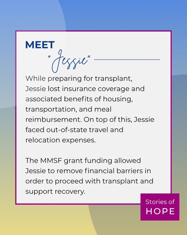 Redesigned Stories of Hope post introducing patient Jessie, with a handwritten name and short story on a soft card