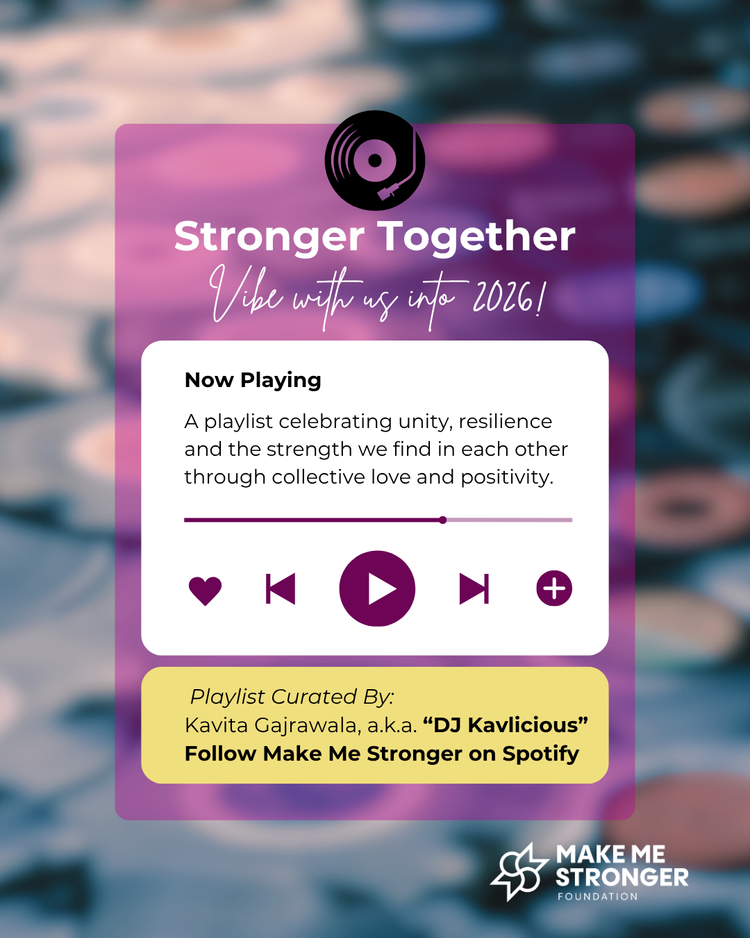 Stronger Together playlist post styled as a music player