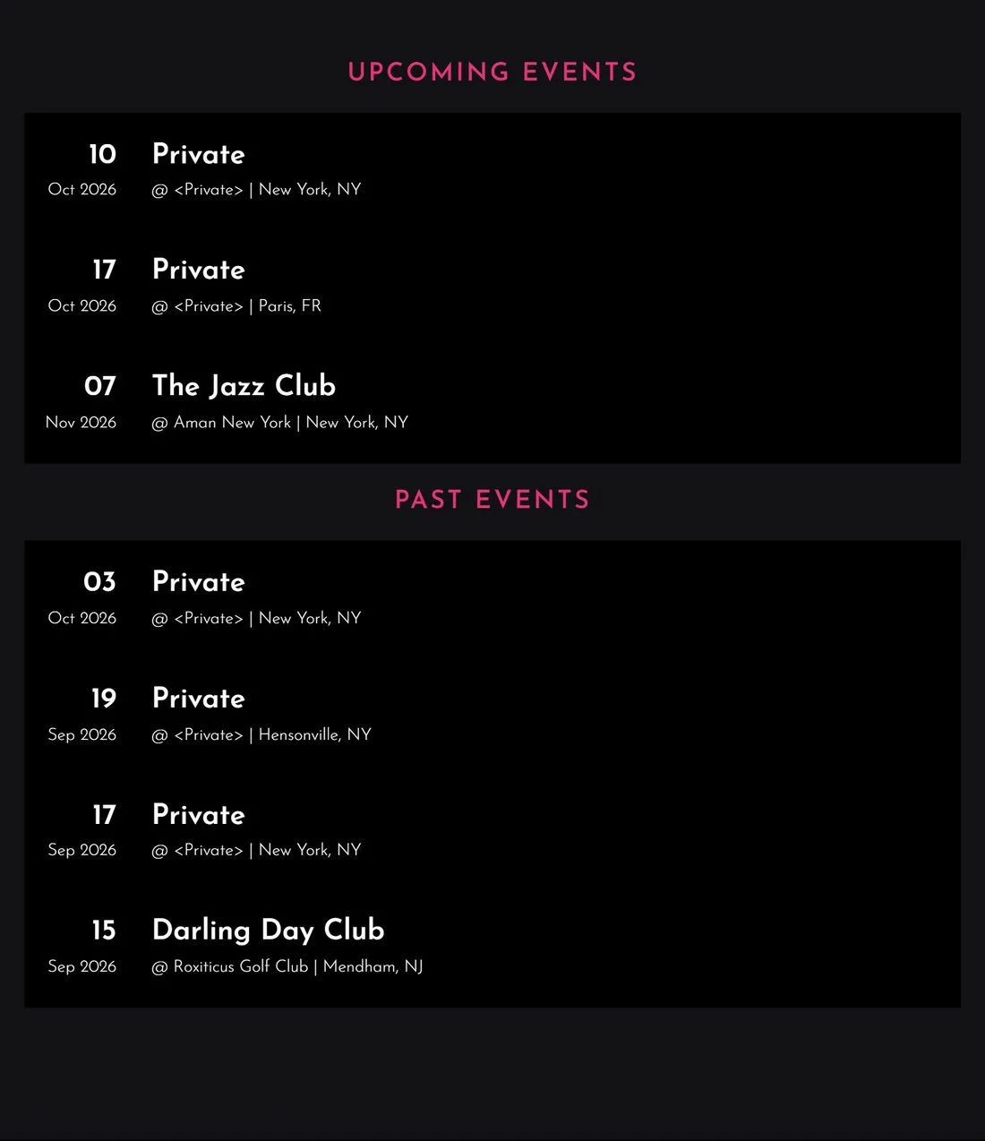 Paz Disco upcoming and past events list with dates, venues and cities