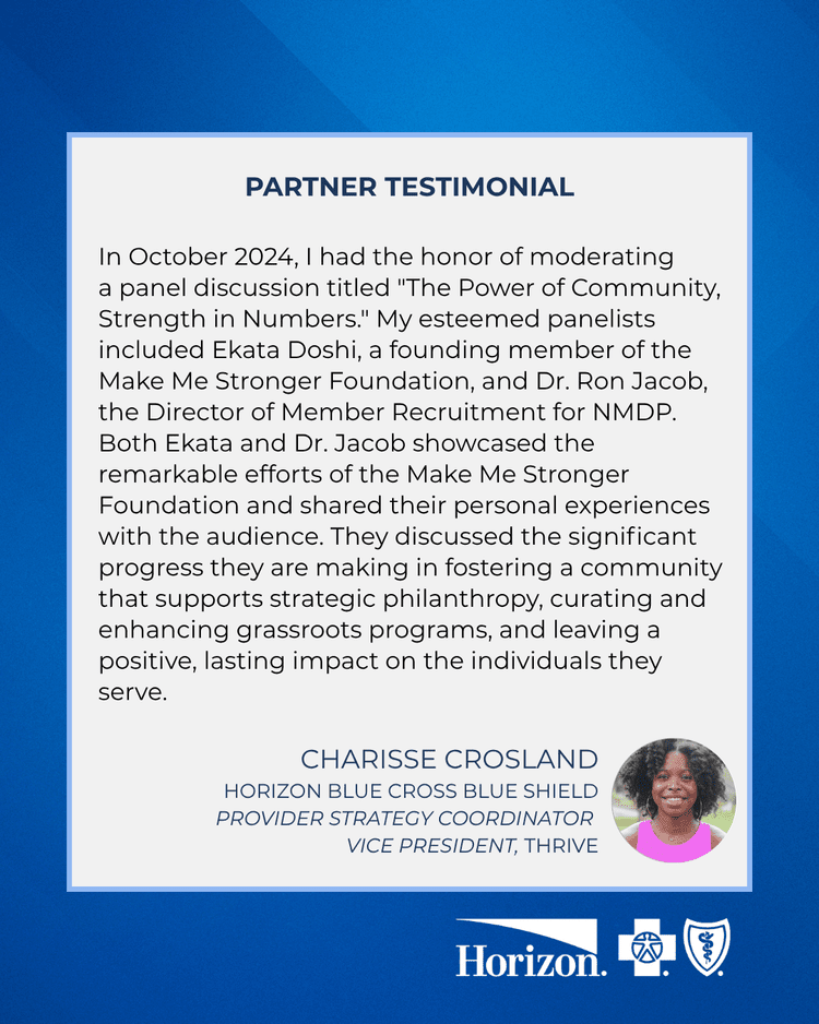 Partner testimonial post from THRIVE and Horizon Blue Cross Blue Shield