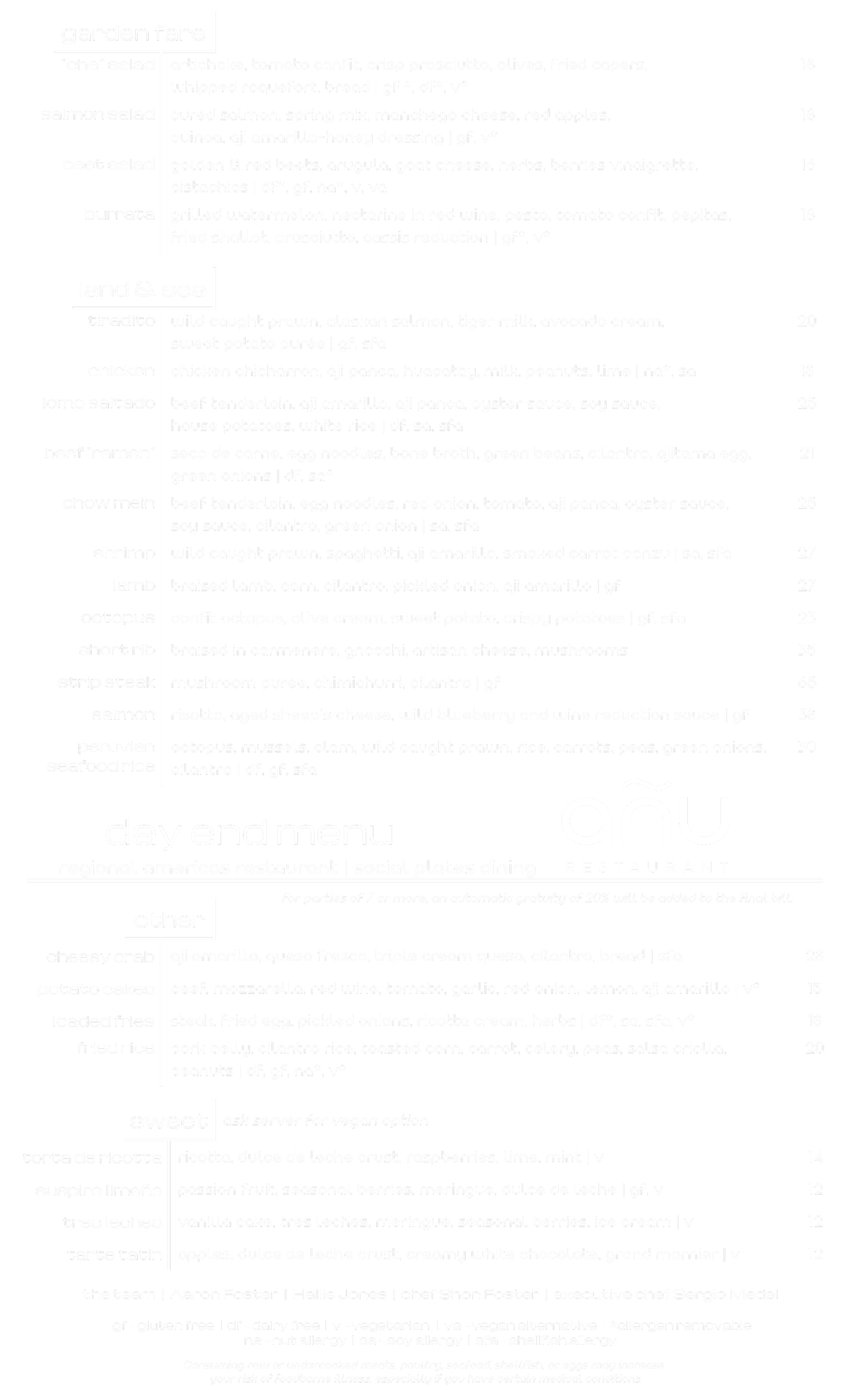 dinner menu