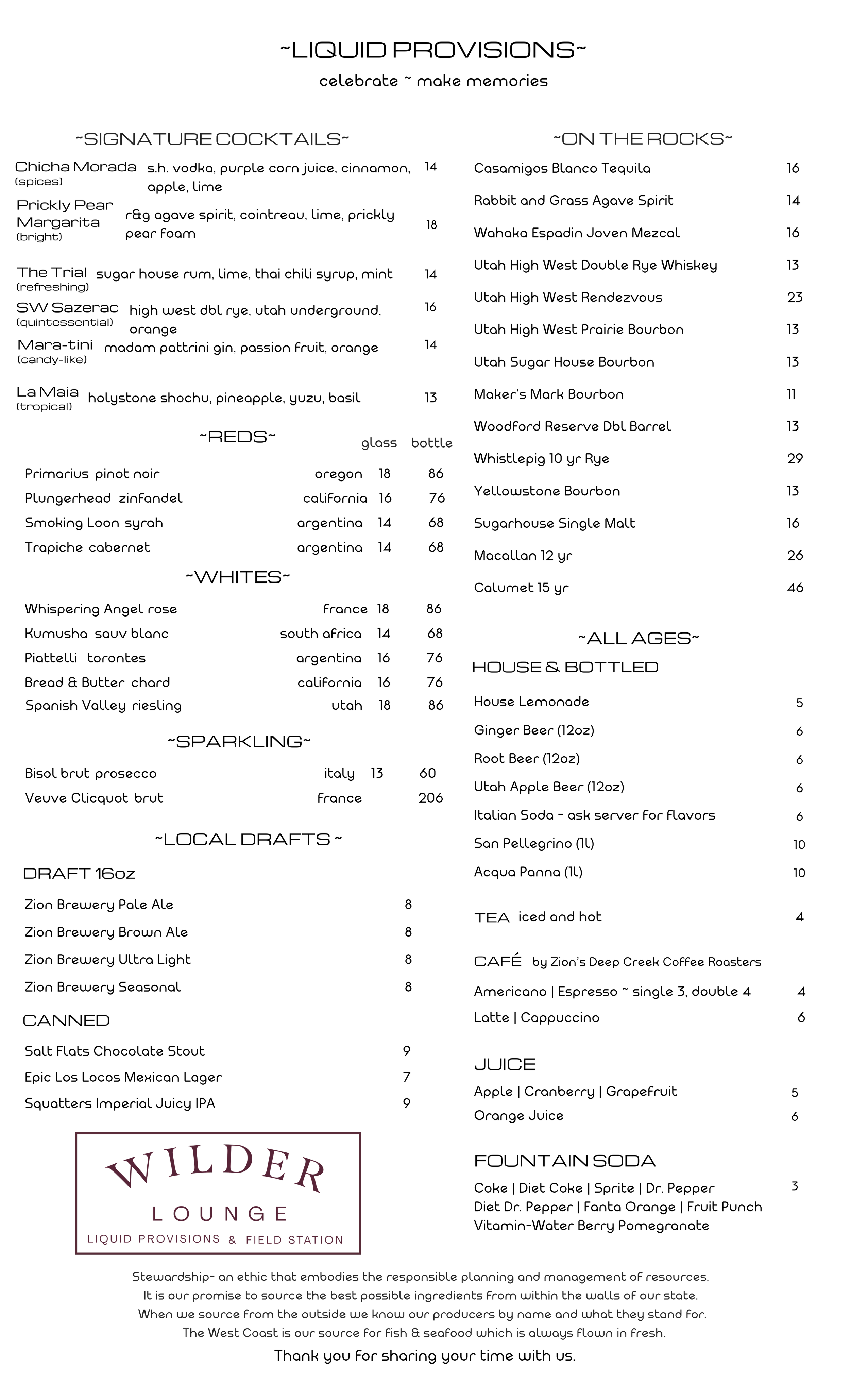 drinks menu