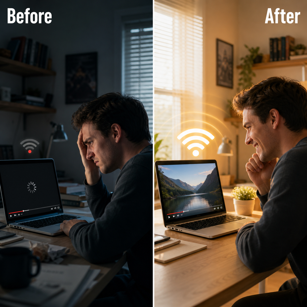 Before and after WiFi improvement from a mesh WiFi installation in Allen, TX