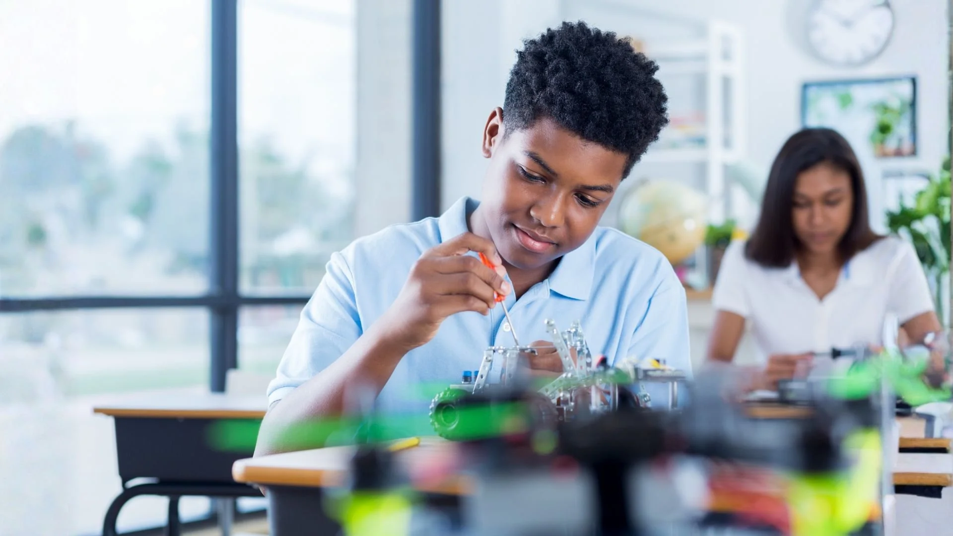 Students learning robotics and STEM