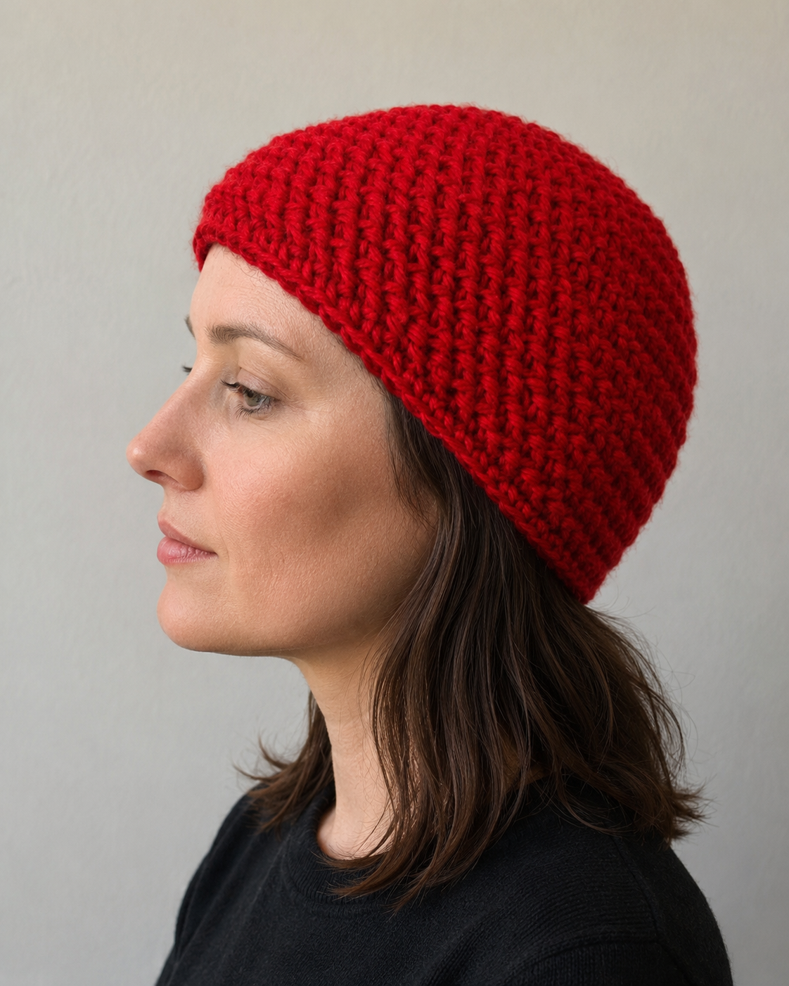Handmade crochet hat, styling shown with AI