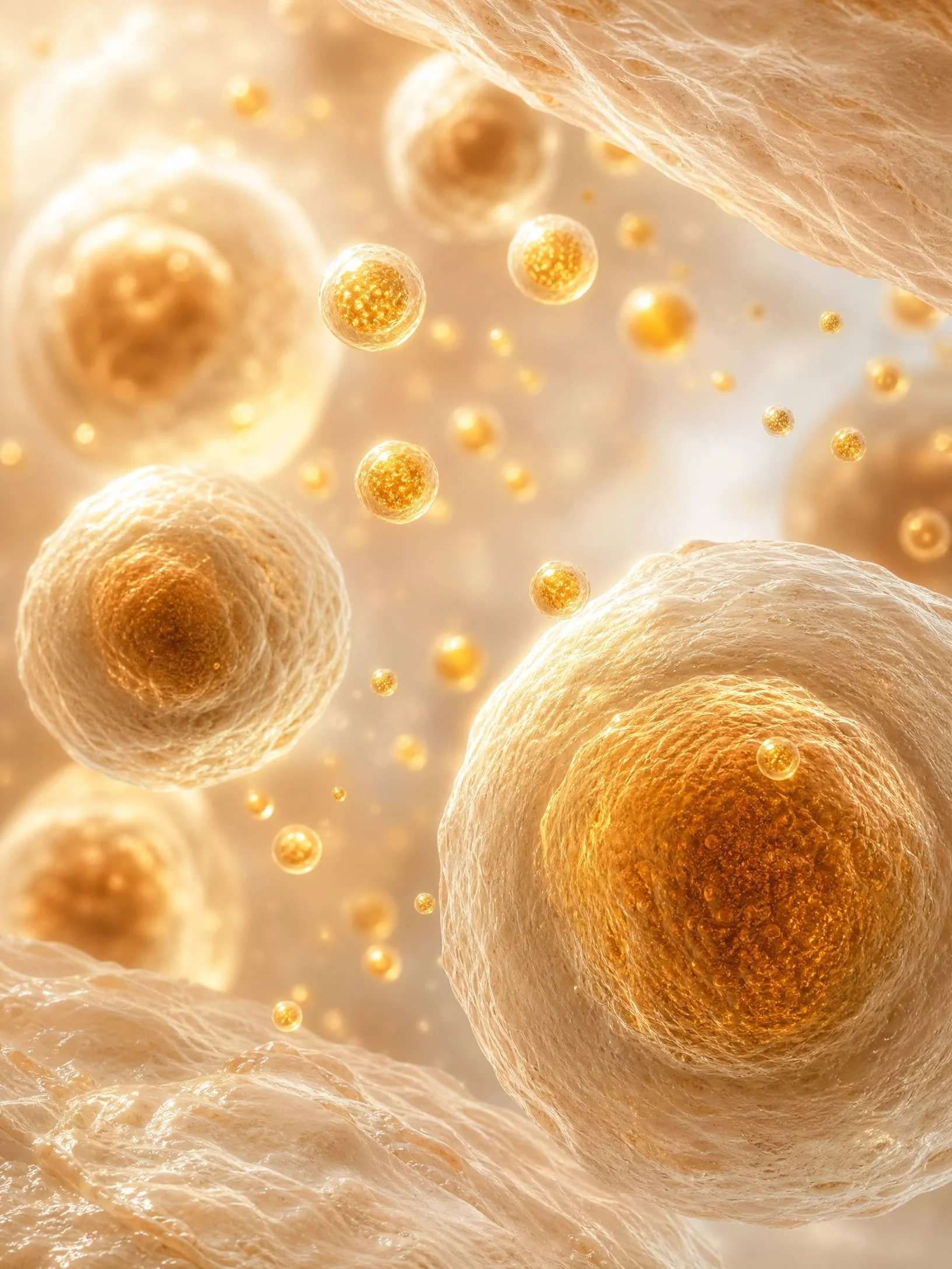 Golden exosome cells visualization representing regenerative medicine biologics used at Alonso Aesthetics Tampa FL